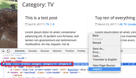Use inspect tool to see classes added by WordPress