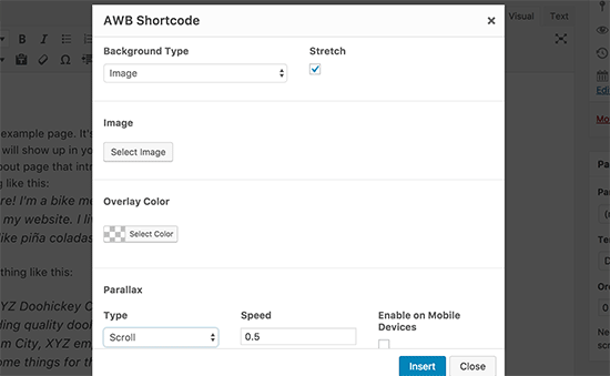 Parallax background settings