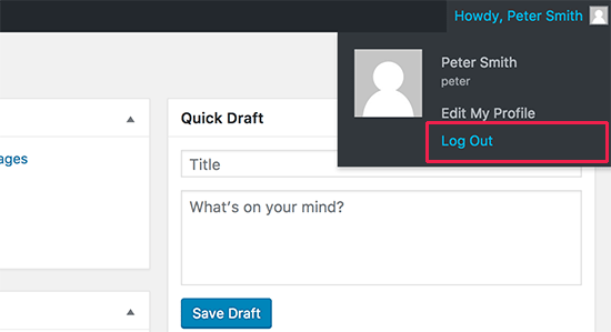 Log out link in WordPress admin bar