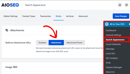 Redirect media attachment URLs in AIOSEO