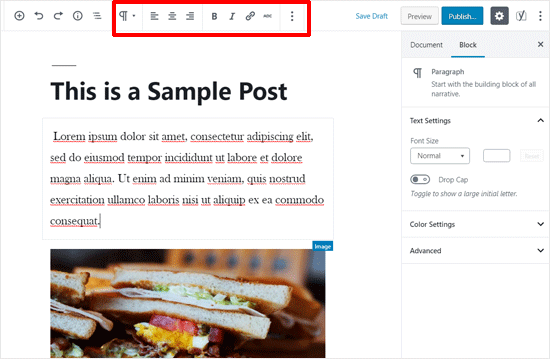 Top Toolbar Enabled in WordPress Post Editor