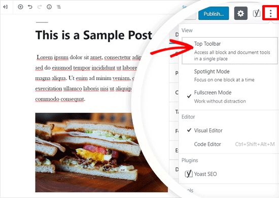Top Toolbar Option in WordPress Editor