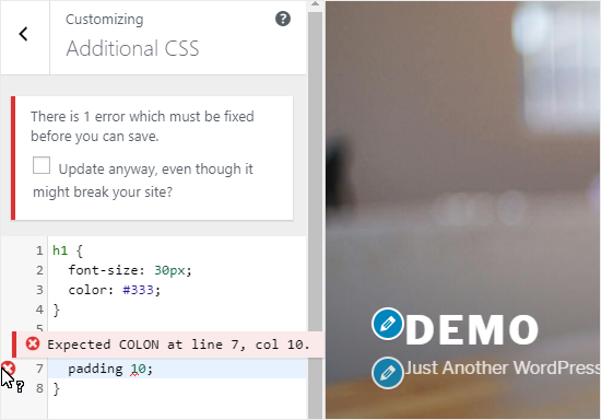 Add Custom CSS code to Additional CSS pane;