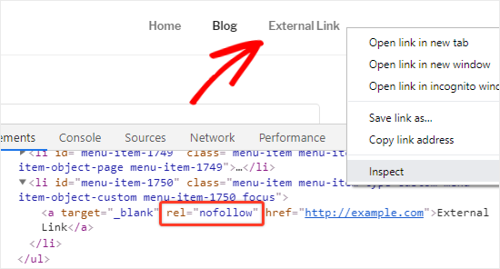 Check nofollow attribute in the link