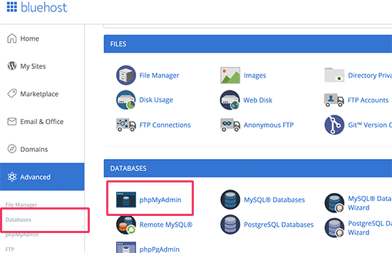 phpMyAdmin in cPanel