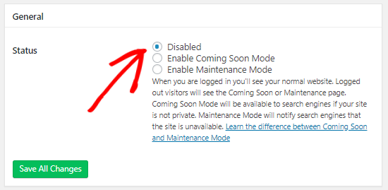 SeedProd disable maintenance mode