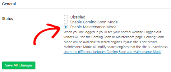 SeedProd enable maintenance mode