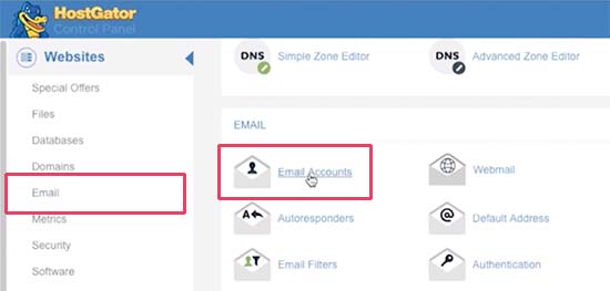 Manage email accounts in HostGator