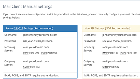 Manual mail settings