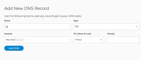 Adding TXT record