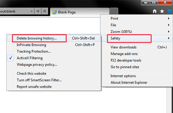 Clear browsing data in Internet Explorer