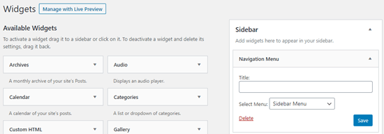 Adding a menu as a sidebar widget