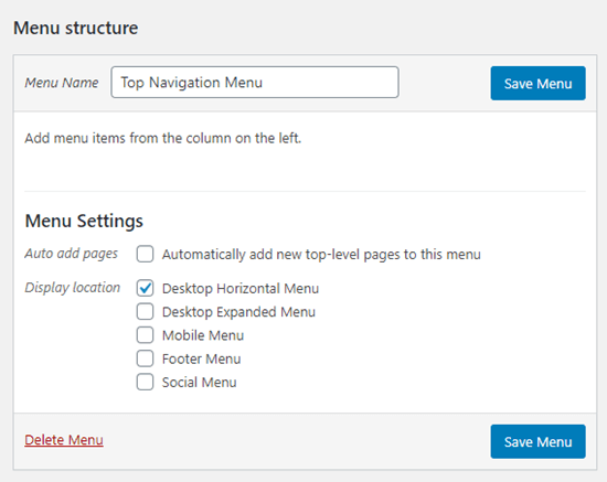 Selecting the display location for your menu