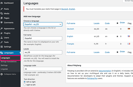 Adding languages