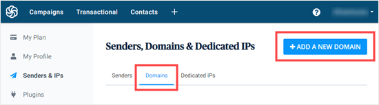 Adding a new domain in Sendinblue