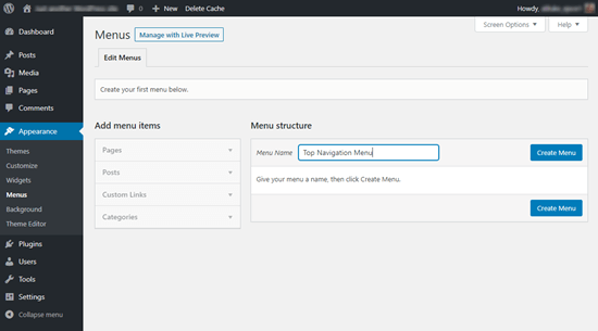 Creating a menu in WordPress