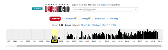 Viewing the website history of a domain name using the WayBack machine