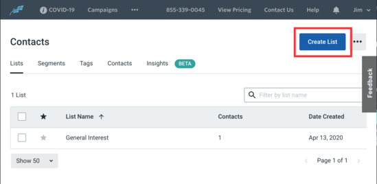 Create Contact Constant list