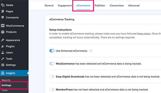 Turn on enhanced eCommerce tracking in MonsterInsights