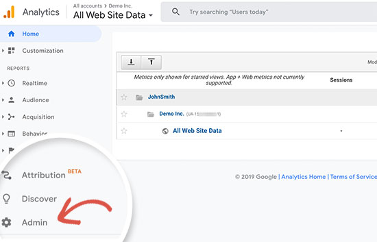 Switch to Google Analytics admin