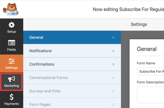 WPForms marketing tab