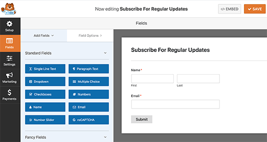 Newsletter signup form fields