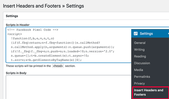 Paste Facebook pixel base code