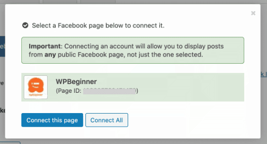 Facebook connected in WordPress