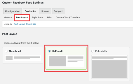 Post layout settings