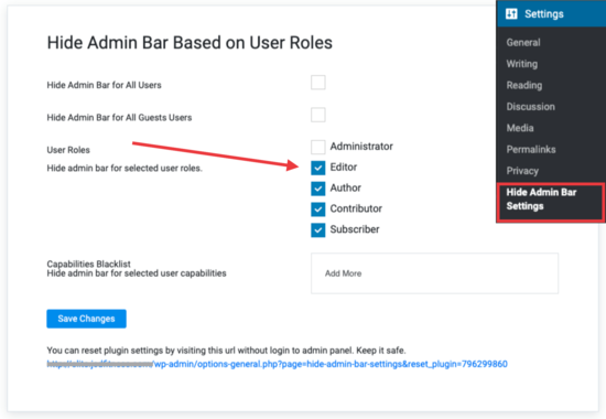 Hide Admin settings with a plugin