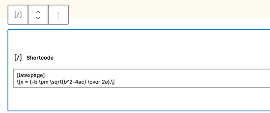 Adding a LaTeX command in a shortcode block