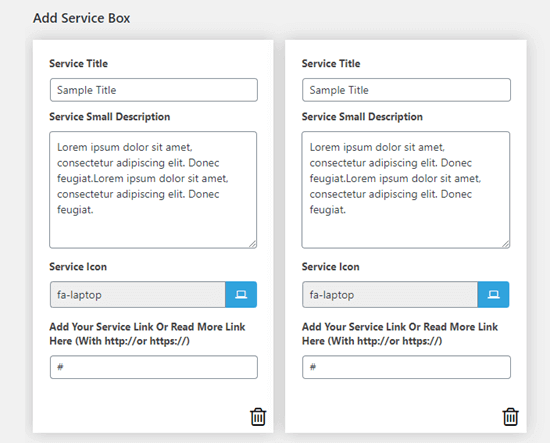 Two service boxes with default text have already been created for you