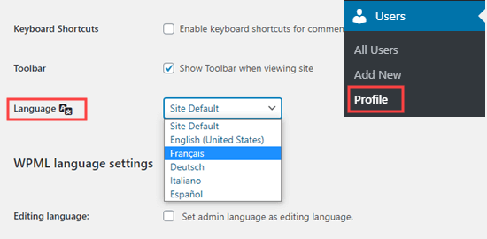 Setting your WordPress admin language