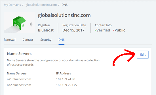 Editing your nameservers with Bluehost