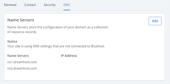 The updated nameserver details listed in Bluehost