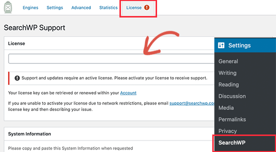 Adding your SearchWP license key