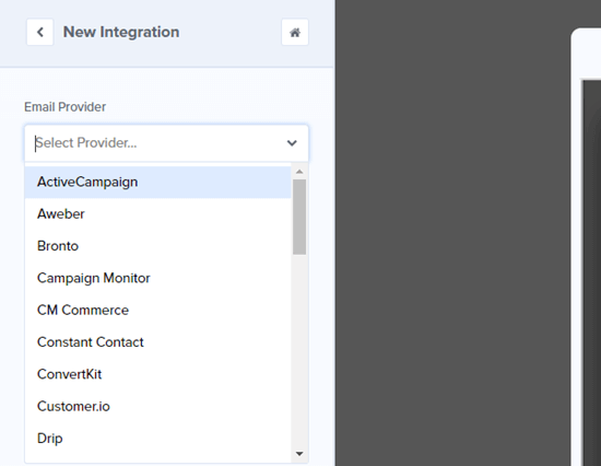 Select your email provider from the list