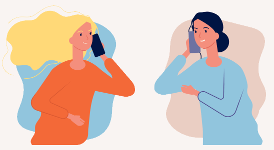 Two women talking on the phone