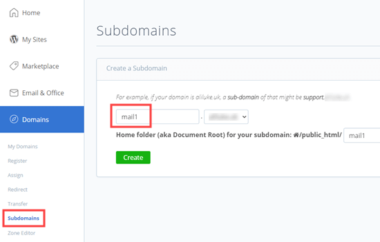 Adding a subdomain in Bluehost