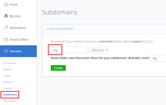 Adding a subdomain in Bluehost