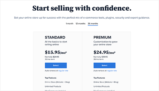 Choose Bluehost WooCommerce plan