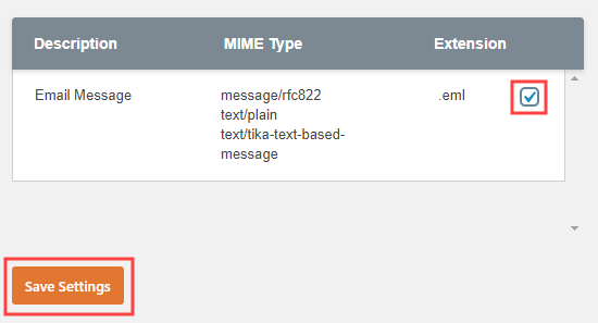 Enabling your chosen file type in File Upload Types