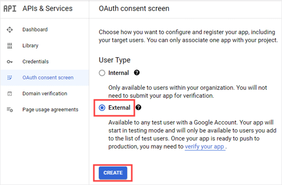 Selecting the External option