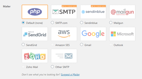 Selecting the mailer service to use with WP Mail SMTP