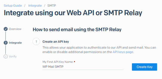 Name your API key in SendGrid and click the Create Key button