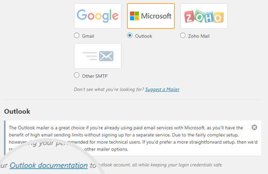 The documentation link for setting up Outlook in WP Mail SMTP