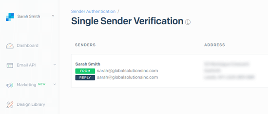 The sender has been created in SendGrid