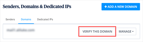 Reopen the Verify This Domain options in Sendinblue