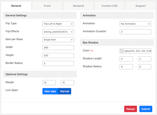 Flipbox general settings menu