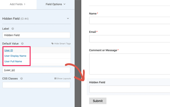 Track logged in user data in WPForms